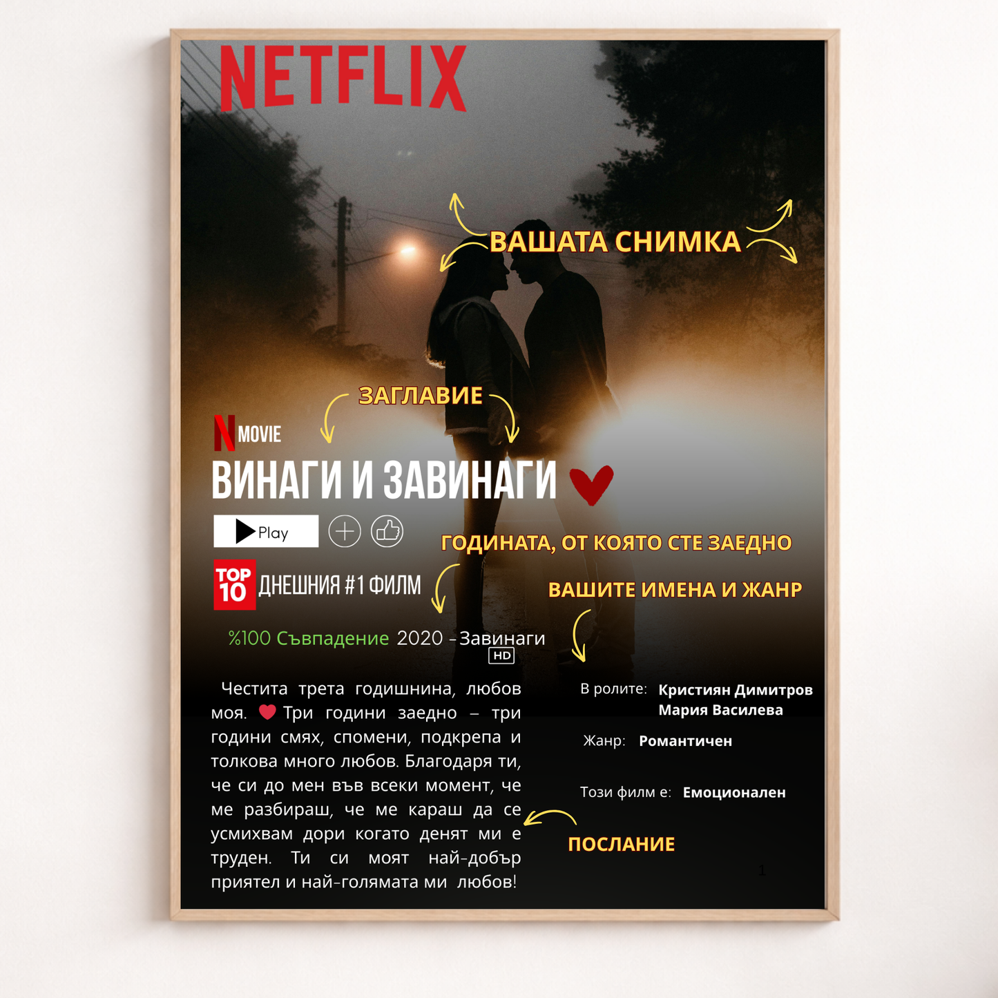 Netflix Love Poster – Персонализиран постер за двойки 💖